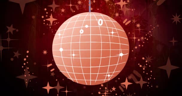 Turuncu Işıklar Yıldızların Üzerinde Turuncu Disko Topu Animasyonu Yeni Yıl — Stok video
