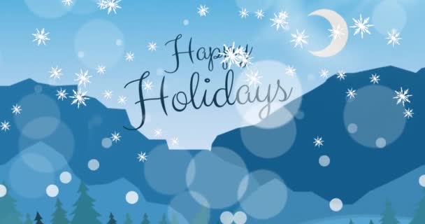 Animation Happy Holidays Text Christmas Snow Falling Winter Scenery Christmas — Stock Video