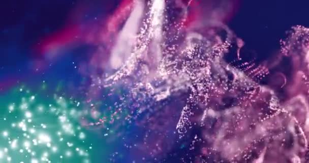 Animazione Particelle Rosa Blu Che Muovono Sfondo Blu Scuro Movimento — Video Stock