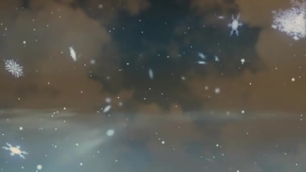 Animación Nieve Cayendo Sobre Nubes Sobre Fondo Marrón Invierno Navidad — Vídeos de Stock