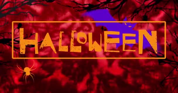 Cyfrowa Animacja Szczęśliwego Halloween Baner Tekstowy Ikona Bat Czerwonym Tle — Wideo stockowe
