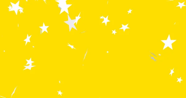 Bild Von Sternen Die Über Frohe Weihnachten Text Auf Gelbem — Stockfoto