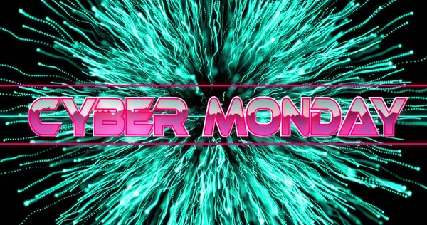 Image Cyber Monday Text Metallic Pink Letters Neon Lines Green — Stock Photo, Image