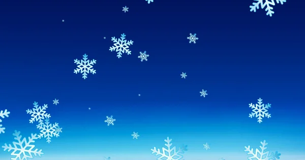 Imagen Copos Nieve Navideños Cayendo Sobre Fondo Azul Navidad Tradición — Foto de Stock