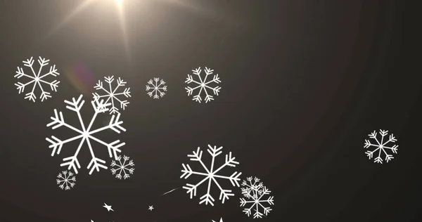 Imagen Estrellas Navideñas Copos Nieve Cayendo Sobre Fondo Negro Navidad — Foto de Stock