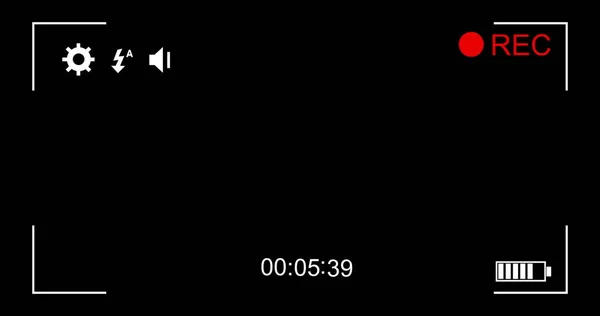 Imagen Digital Pantalla Videocámara Sobre Fondo Negro Con Iconos Grabación —  Fotos de Stock