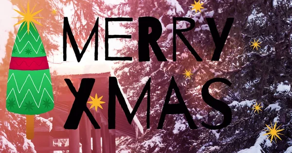 Imagem Texto Natal Sobre Árvore Natal Natal Tradição Conceito Celebração — Fotografia de Stock