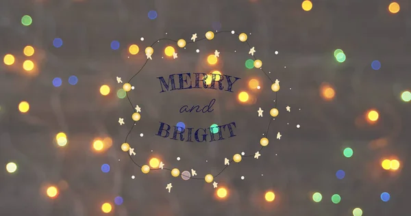 Imagem Feliz Natal Texto Brilhante Sobre Luzes Natal Inverno Tradição — Fotografia de Stock