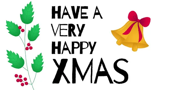 Image Happy Xmas Text Christmas Bells White Background Christmas Winter — Stock Photo, Image
