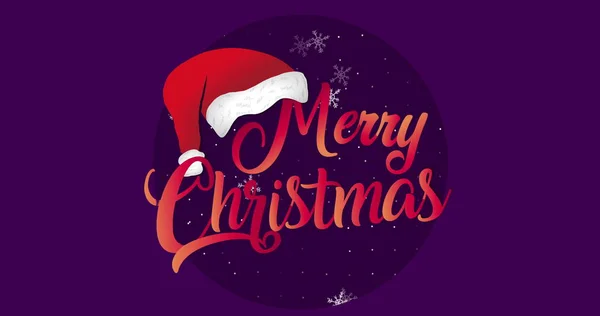 Obrázek Veselé Vánoční Text Přes Sníh Padající Fialové Pozadí Vánoční — Stock fotografie