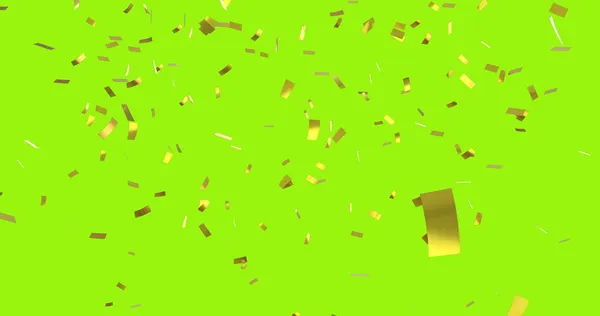 黄色の緑の背景に落ちる金のコンフェッティのデジタル画像 — ストック写真