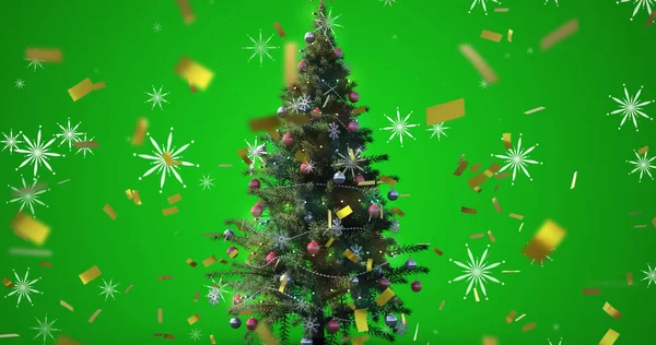 Imagen Árbol Navidad Confeti Cayendo Sobre Nieve Cayendo Navidad Invierno — Foto de Stock