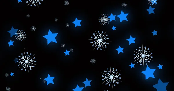 Yılbaşı Kar Taneleri Yıldızların Siyah Arka Planda Düşüşü Noel Gelenek — Stok fotoğraf