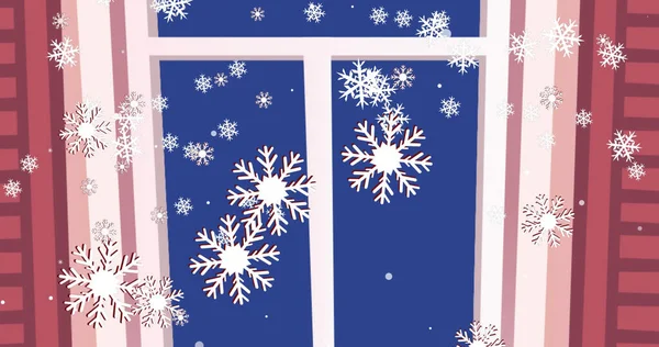Mavi Arka Planda Noel Yağan Kar Görüntüsü Noel Kış Gelenek — Stok fotoğraf