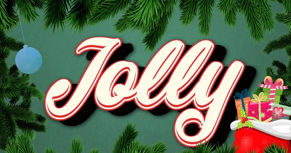 欢快的文字在枞树上的图像 并在圣诞节送礼 圣诞节 传统和庆祝概念数字生成的图像 — 图库照片
