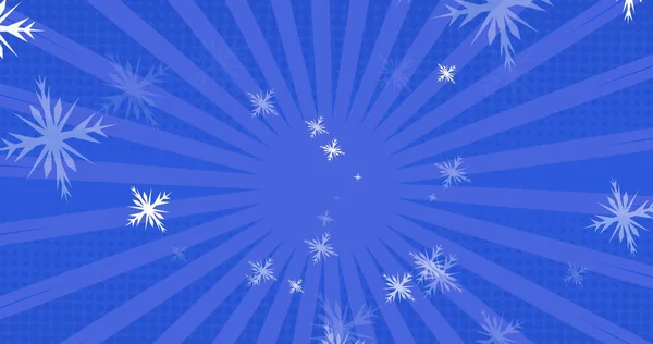 青い背景に落ちるクリスマスの雪の結晶のイメージ クリスマス お祝いのコンセプトをデジタルで — ストック写真