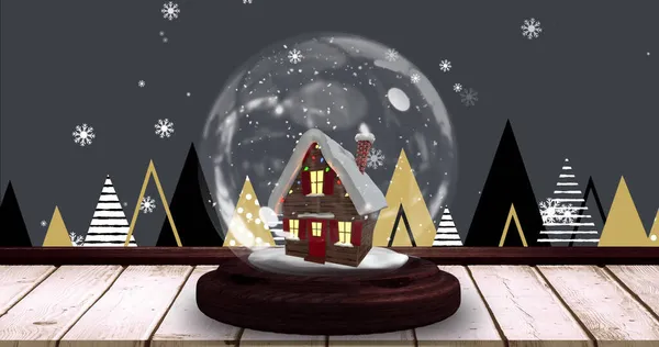 Image Snow Falling Christmas Snow Globe Grey Background Christmas Tradition — Stock Photo, Image