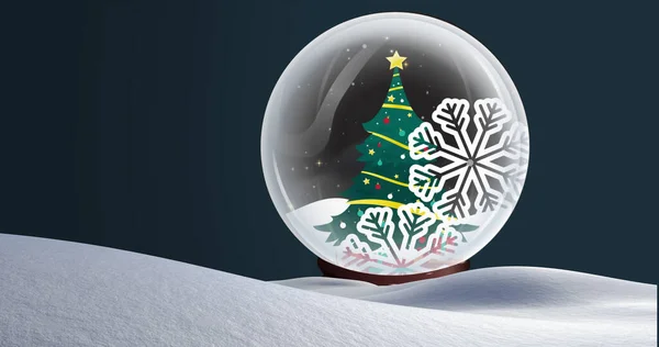 Image Globe Neige Avec Arbre Noël Sur Les Paysages Hiver — Photo