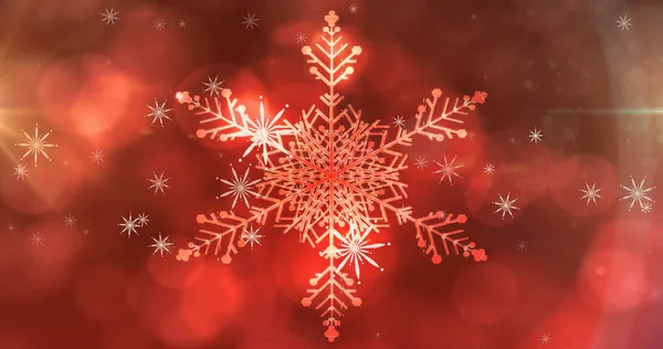 Afbeelding Van Vallende Sneeuw Kerst Sneeuwvlok Rode Bokeh Achtergrond Kerstmis — Stockfoto