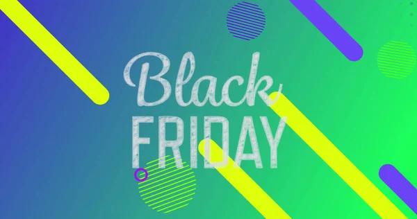 Image Black Friday Text White Abstract Shapes Blue Green Gradient — Stock Photo, Image