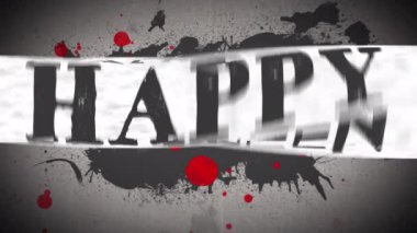 Gri arkaplanda kırmızı boya lekelerine karşı Cadılar Bayramı 'nın afişi kutlu olsun. Cadılar Bayramı bayramı ve kutlama konsepti