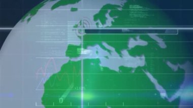 Dünya, güneş paneli ve rüzgar türbini üzerindeki ikili kodlamanın finansal veri işleme animasyonu. küresel iklim değişikliği, sürdürülebilirlik ve rüzgar enerjisi konsepti dijital olarak oluşturulmuş video.