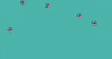 Mavi arka plana düşen pembe çömlek içindeki ev bitkilerinin canlandırması. ev hayatı ve doğa soyut arayüz arka plan kavramı dijital olarak oluşturulmuş video.