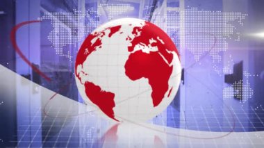 Bilgisayar sunucuları üzerinde dünya haritası ve yerkürenin animasyonu. küresel veri işleme, bağlantılar ve teknoloji konsepti dijital olarak oluşturulmuş video.