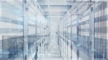 Bilgisayar sunucuları üzerinden veri işleme animasyonu. küresel teknoloji, bağlantılar ve veri işleme kavramı dijital olarak oluşturulmuş video.