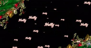 Siyah arka planda Noel çelengi üzerinde tekrarlanan kutsal metnin animasyonu. Noel, kış, gelenek ve kutlama konsepti dijital olarak oluşturulmuş video.