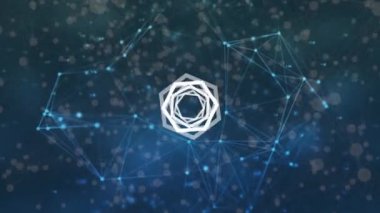 Altıgenlerin mavi arkaplanda parlayan noktalar ve bağlantılar ağının üzerinden geçişlerinin animasyonu. küresel bağlantılar ve veri işleme konsepti dijital olarak oluşturulmuş video.