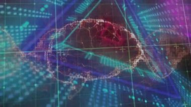 DNA ipliği ve insan beyninin neon tünelle veri işleme üzerinde dönmesi. küresel bağlantılar ve veri işleme konsepti dijital olarak oluşturulmuş video.