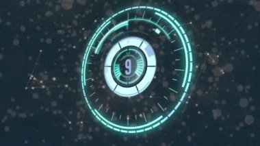 Parlayan noktalarla bağlantı ağı üzerinden geri sayım ile tarama alanının animasyonu. küresel bağlantılar ve veri işleme konsepti dijital olarak oluşturulmuş video.