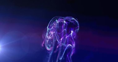 Siyah zemin üzerinde hareket eden pembe ve mavi parçacık bulutu ve ışık animasyonu. hareket, enerji ve biçim, soyut arayüz arkaplan kavramı dijital olarak oluşturulmuş video.