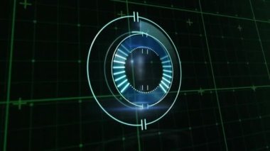 İşaretleyiciler ve ızgaralar üzerindeki tarama alanının animasyonu. küresel bağlantılar ve veri işleme konsepti dijital olarak oluşturulmuş video.
