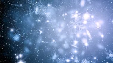 Mavi arka planda kar taneleri üzerine düşen kar animasyonu. Noel, gelenek ve kutlama konsepti dijital olarak oluşturuldu.