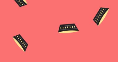 Pembe arka plana düşen keklerin animasyonu. ev hayatı, yiyecek ve birliktelik kavramı dijital olarak oluşturulmuş video.