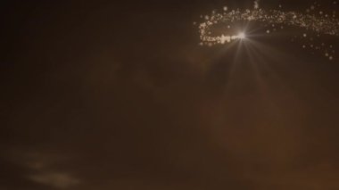 Kayan yıldızın animasyonu ve kahverengi arkaplana düşen kar. Kış, Noel, gelenek ve kutlama konsepti dijital olarak oluşturulmuş video.