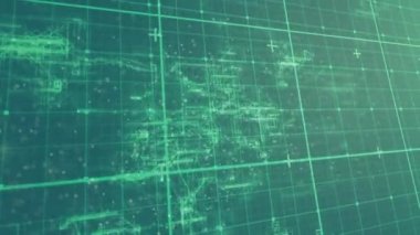 Yeşil şebeke ve parçacıkların işleme verileri üzerinde yeşil sarmal oluşturması. küresel bilim, eğitim ve araştırma teknolojisi konsepti dijital olarak oluşturulmuş video.