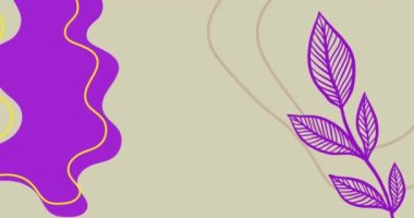 Gülümseyen ebeveynlerin organik şekilli ve mor yapraklı bir bebeği kucağında tutmasının canlandırması. aile, sevgi ve birliktelik kavramı dijital olarak oluşturulmuş video.