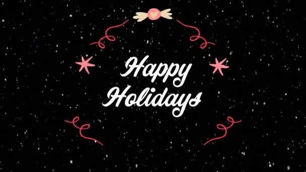 Animation Happy Holidays Text Christmas Snow Falling Black Background Christmas — Stock Video