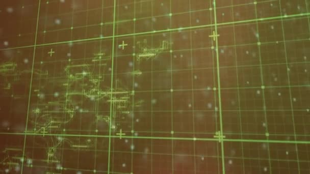 Animación Rejilla Verde Partículas Formando Hélice Sobre Datos Procesamiento Marrón — Vídeos de Stock