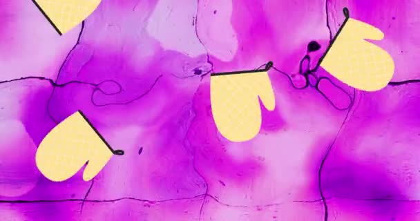 Изображение Желтых Перчаток Падающих Розовом Фоне Домашняя Жизнь Питание Кулинарная — стоковое видео