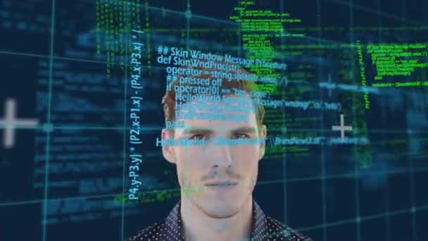 데이터 처리를 애니메이션화하고 코카서스 사업가가 거들었다 글로벌 데이터 디지털 인터페이스 — 비디오