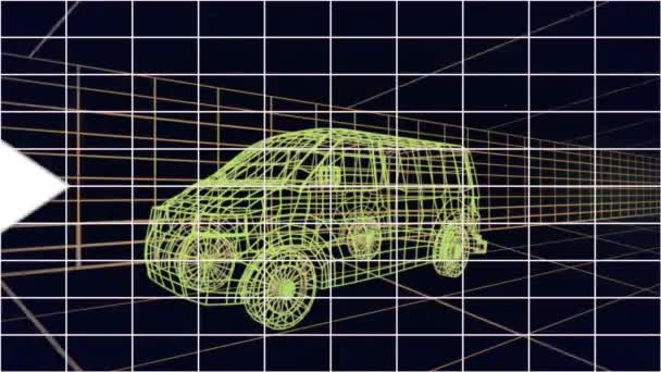Анимация Белых Стрелок Над Рисунок Модели Автомобиля Сетки Глобальное Проектирование — стоковое видео