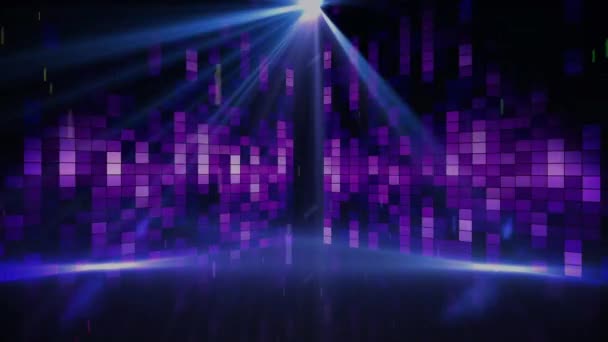 音楽会場では紫色の光がちらつきます パーティーやエンターテイメントや音楽のコンセプトをデジタルで生成し — ストック動画