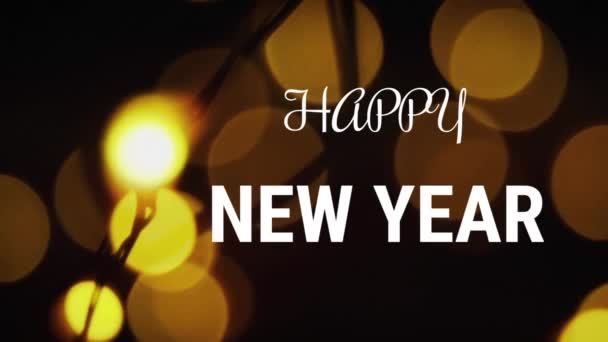 Animation Του Ευτυχισμένου Νέου Έτους Χαιρετισμούς Πάνω Από Φώτα Νεράιδα — Αρχείο Βίντεο