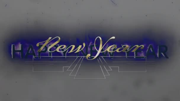 Animacja Szczęśliwego Nowego Roku Pozdrowienia Niebieskich Płomieniach Nad Dekoracją Sylwester — Wideo stockowe