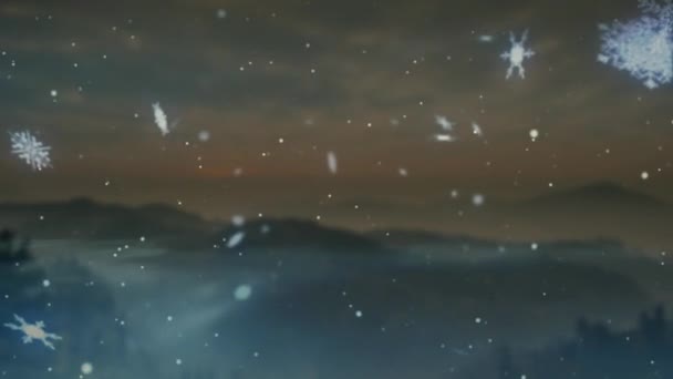 Animación Nieve Cayendo Sobre Fondo Las Montañas Invierno Navidad Tradición — Vídeo de stock