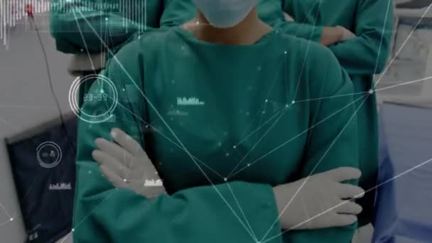 在手术室内通过外科医生建立连接网络的动画 全球医学 医疗保健服务和连接概念数码视频 — 图库视频影像